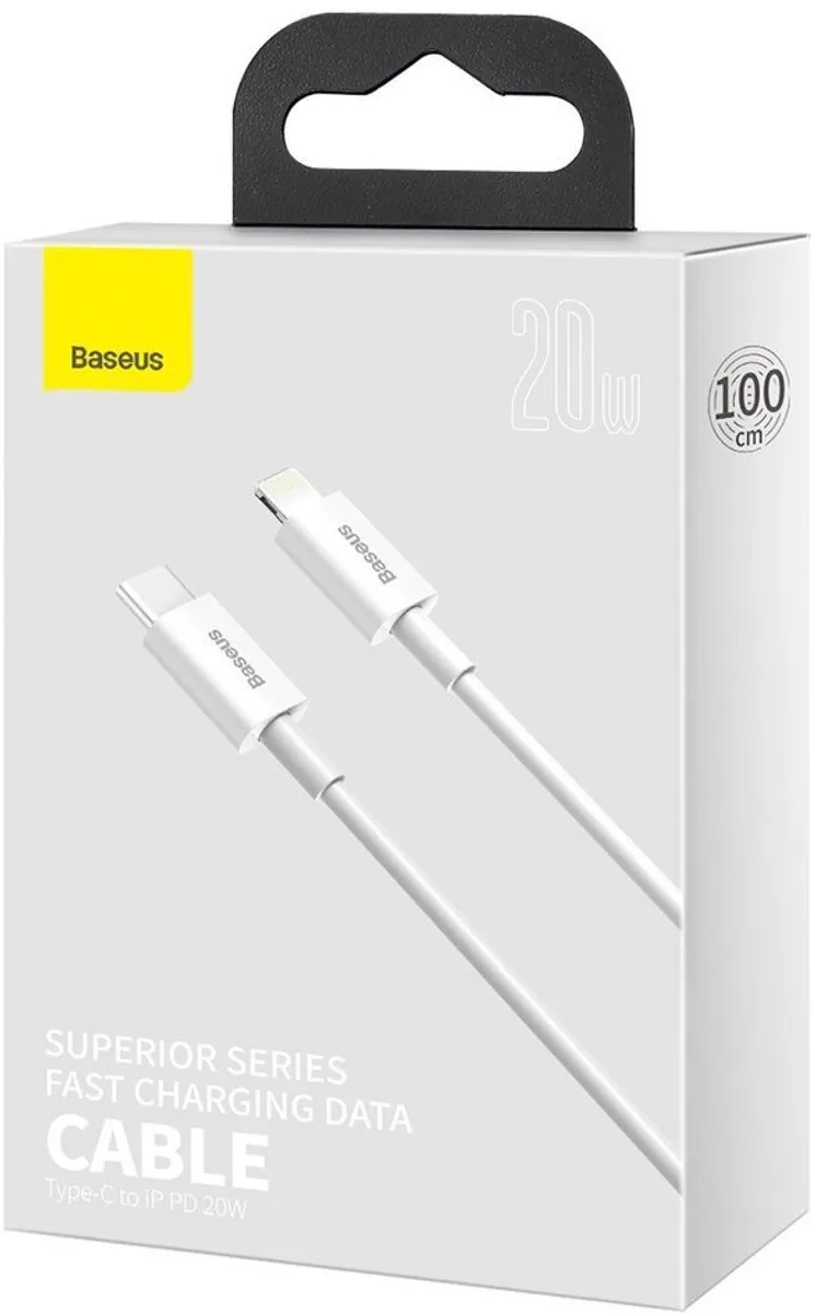 Baseus iPhone Snellader 20W USB-C naar Lightning - 1m Wit