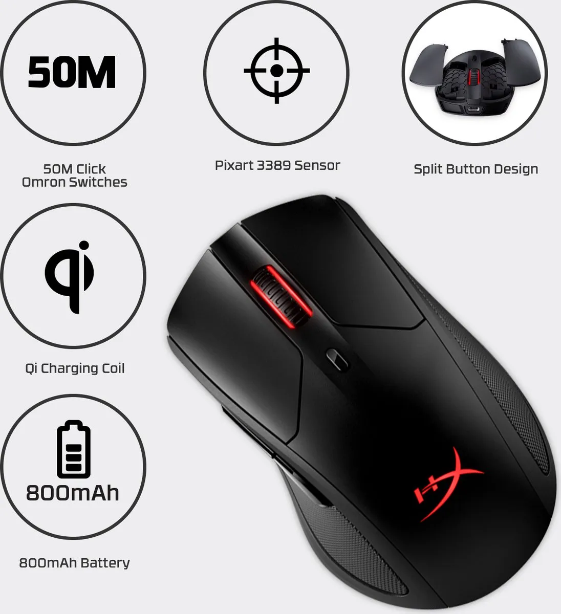 HyperX Pulsefire Dart HX-MC006 Draadloze Gaming Muis - Zwart - afbeelding 3 van 6