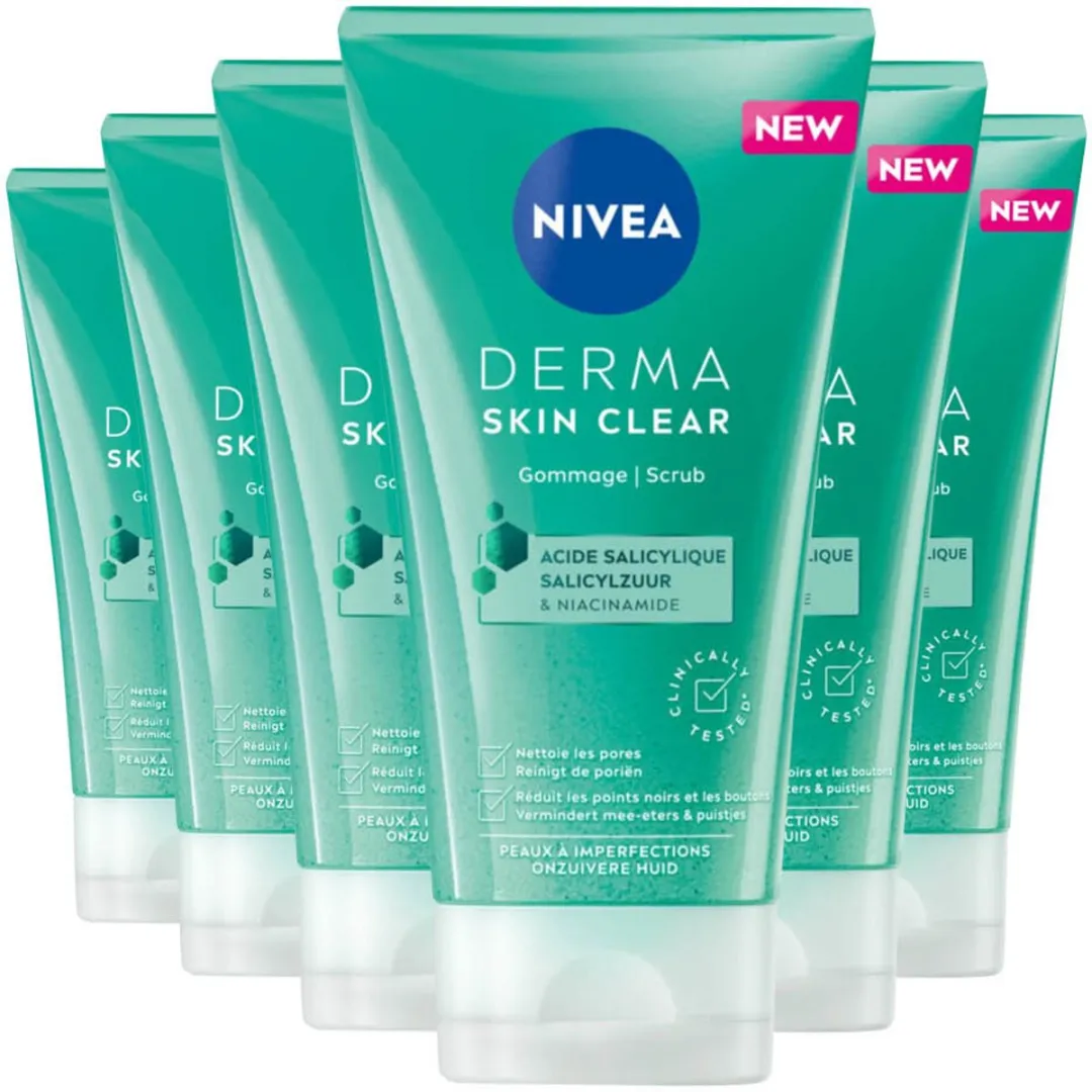 NIVEA Derma Skin Clear Gezichtsscrub 150ml - 6 Stuks