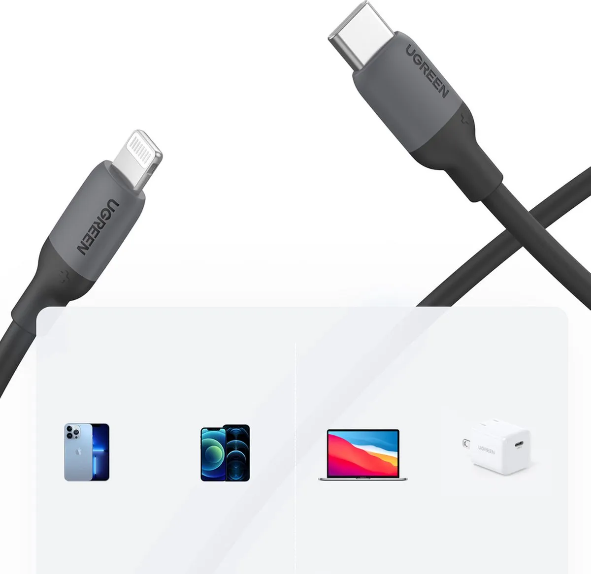 Ugreen C94 USB-C Lightning MFI Snellaadkabel 1m - Zwart