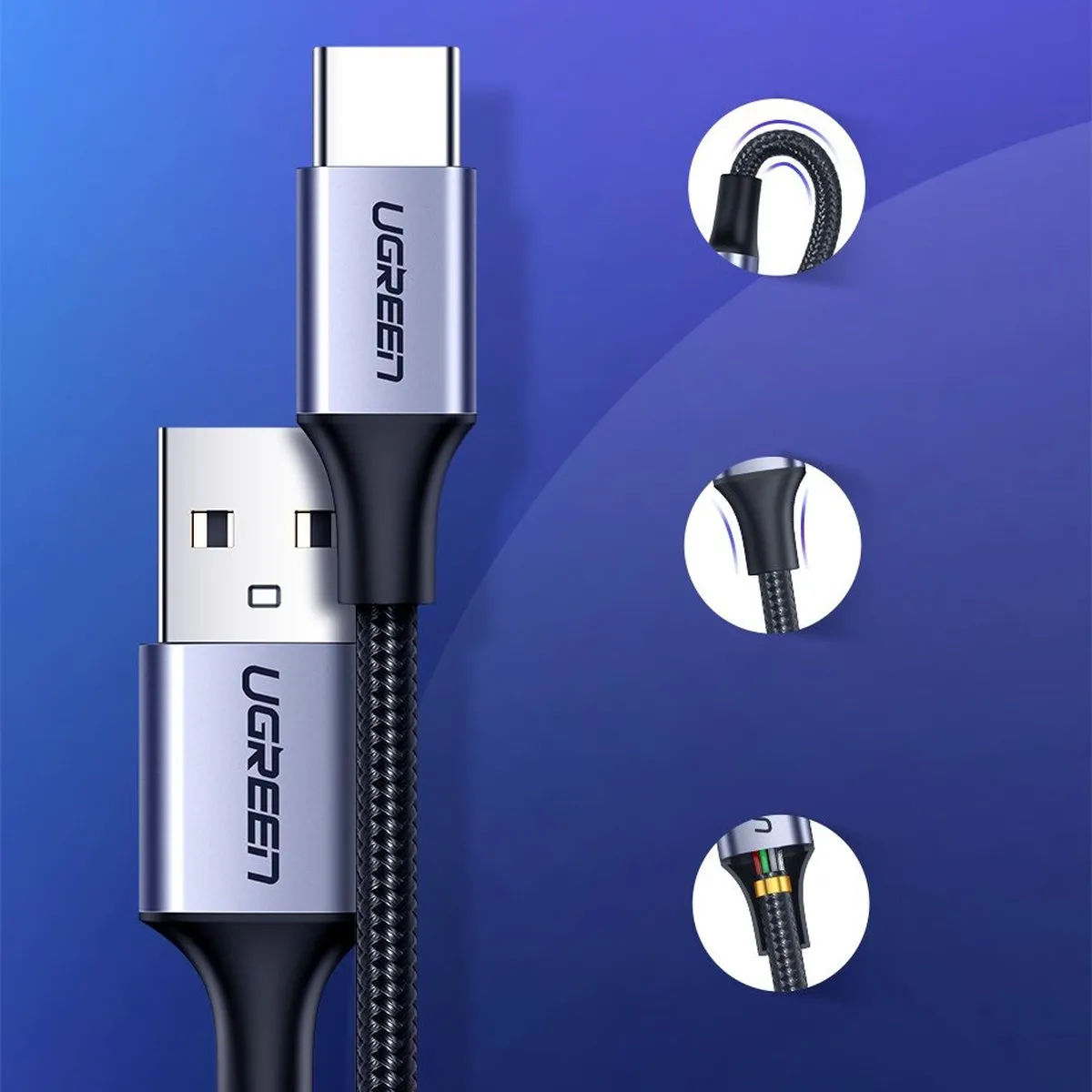 Ugreen USB Type C Quick Charge 3.0 Kabel 0,5m - Grijs - afbeelding 5 van 6