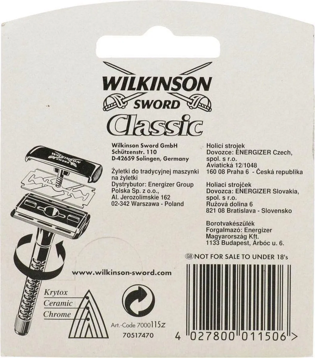Wilkinson Sword Classic Scheermesjes 10 Stuks - RVS