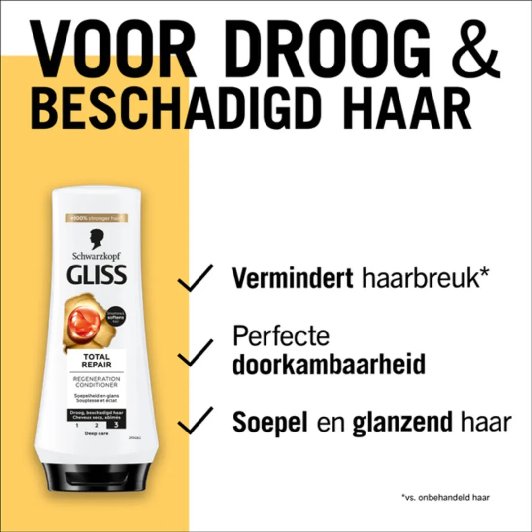 Gliss - Hair Repair - Conditioner voor Totaal Herstel - 200 ml - Voordeelverpakking - 12 stuks - Droog haar - Beschadigd haar
