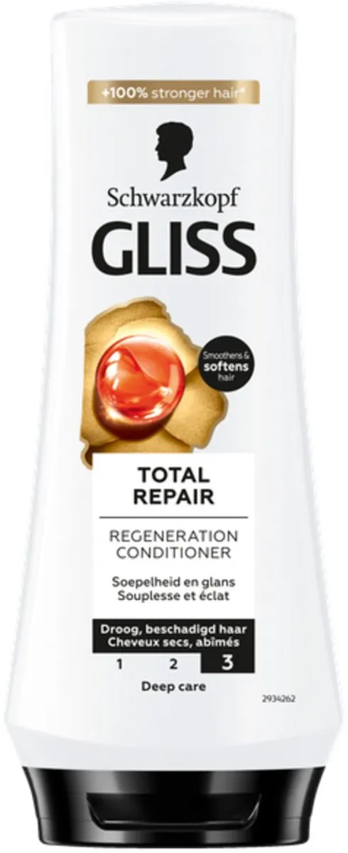 Gliss - Hair Repair - Conditioner voor Totaal Herstel - 200 ml - Voordeelverpakking - 12 stuks - Droog haar - Beschadigd haar