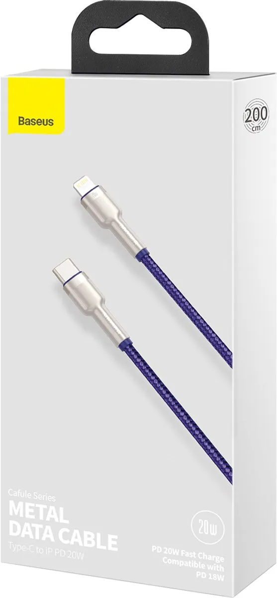 Baseus Cafule USB-C naar Lightning Kabel 20W 2m - Transparant Paars