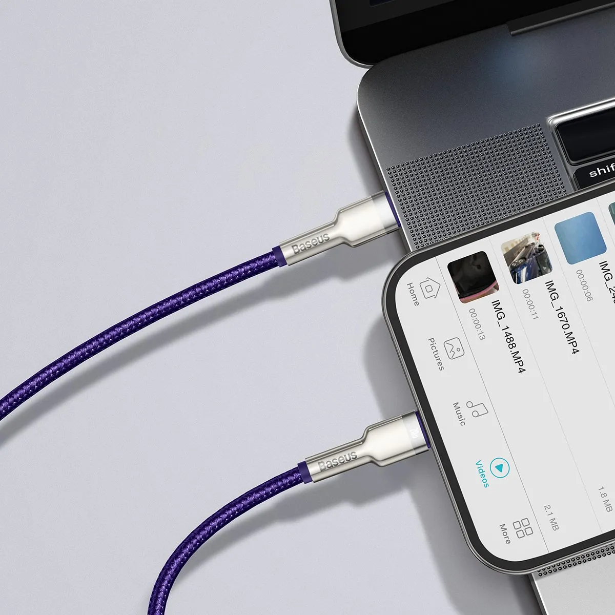 Baseus Cafule USB-C naar Lightning Kabel 20W 2m - Transparant Paars