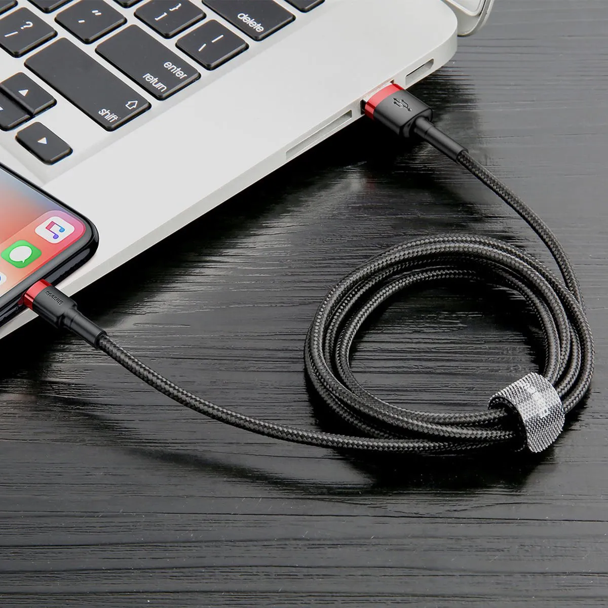Baseus Universele USB naar Lightning Kabel 2m - 2.5A - Zwart/Rood - afbeelding 6 van 6