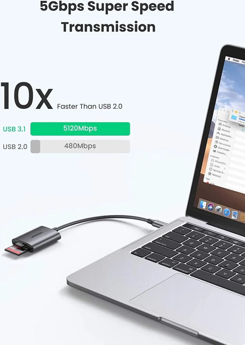 UGREEN SD/TF-Kaartlezer USB-C 5Gb/s - Grijs