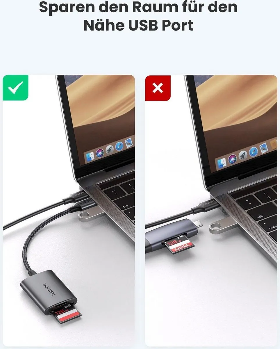 UGREEN SD/TF-Kaartlezer USB-C 5Gb/s - Grijs