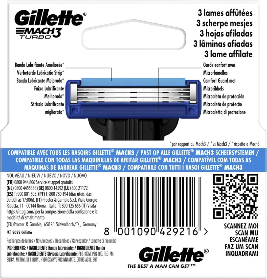 Gillette Mach 3 Turbo Scheermesjes - 12 Stuks