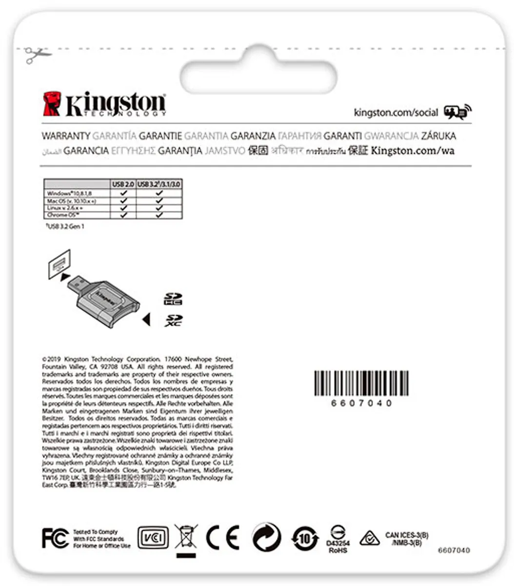 Kingston MobileLite Plus MLP Externe Geheugenkaartlezer - USB-A 3.2 Gen 1 - Zwart