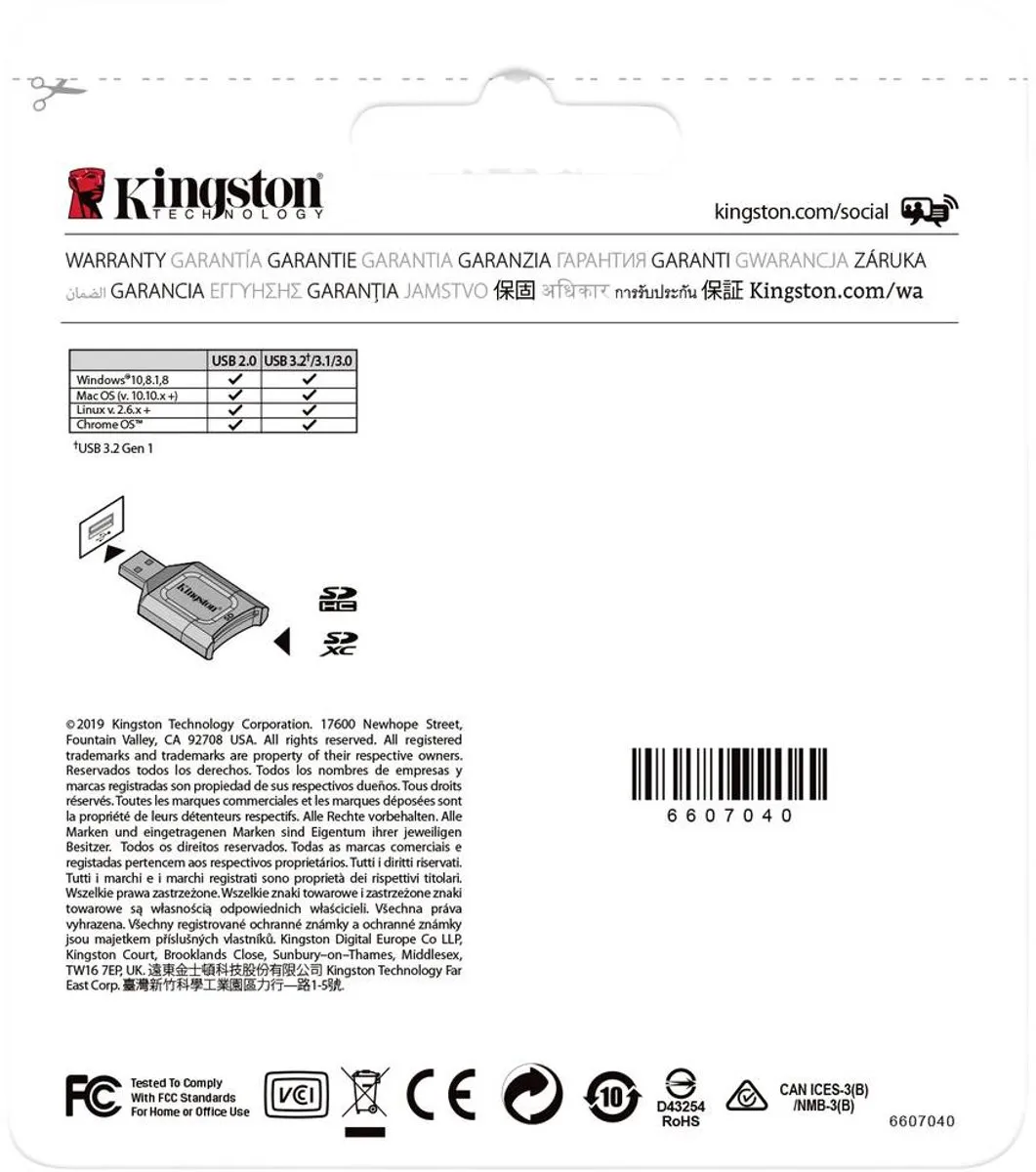 Kingston MobileLite Plus MLP Externe Geheugenkaartlezer - USB-A 3.2 Gen 1 - Zwart