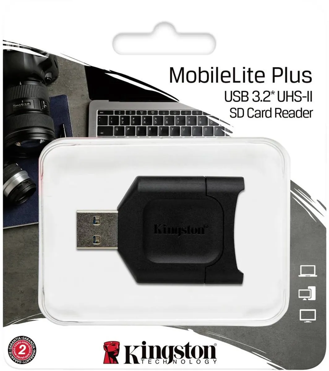 Kingston MobileLite Plus MLP Externe Geheugenkaartlezer - USB-A 3.2 Gen 1 - Zwart