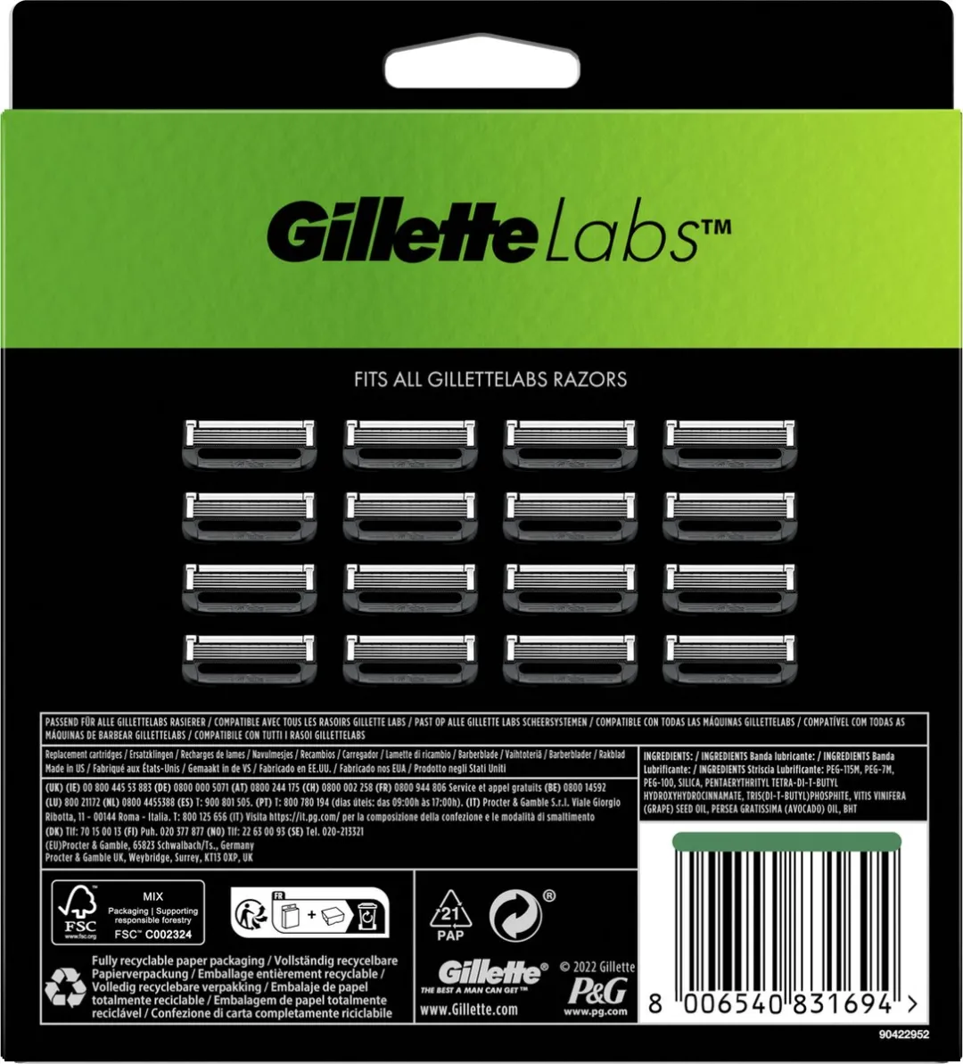 Gillette Scheermes Voor GilletteLabs 16 Stuks - 5 Bladen - Zwart