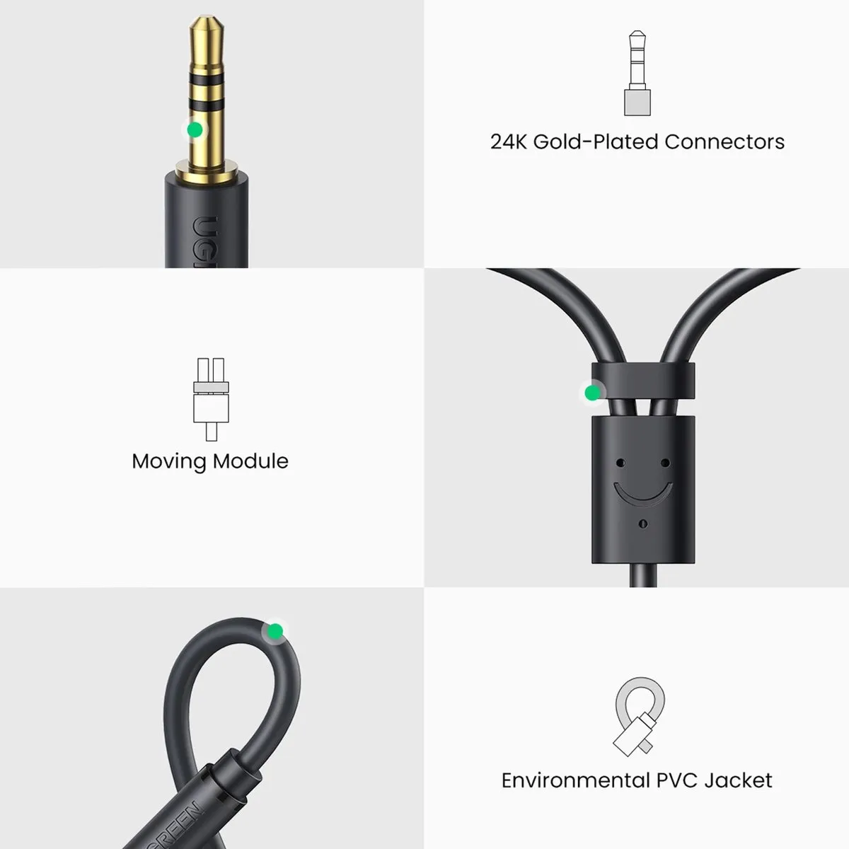 UGREEN Audio-adapter 3,5mm naar 2xRCA - 0,25m - Grijs