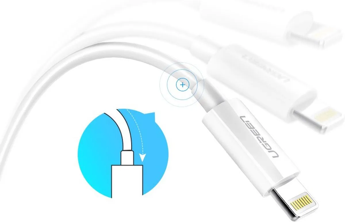 Ugreen USB Lightning MFI Kabel 2m - 2,4A - Wit - afbeelding 6 van 6