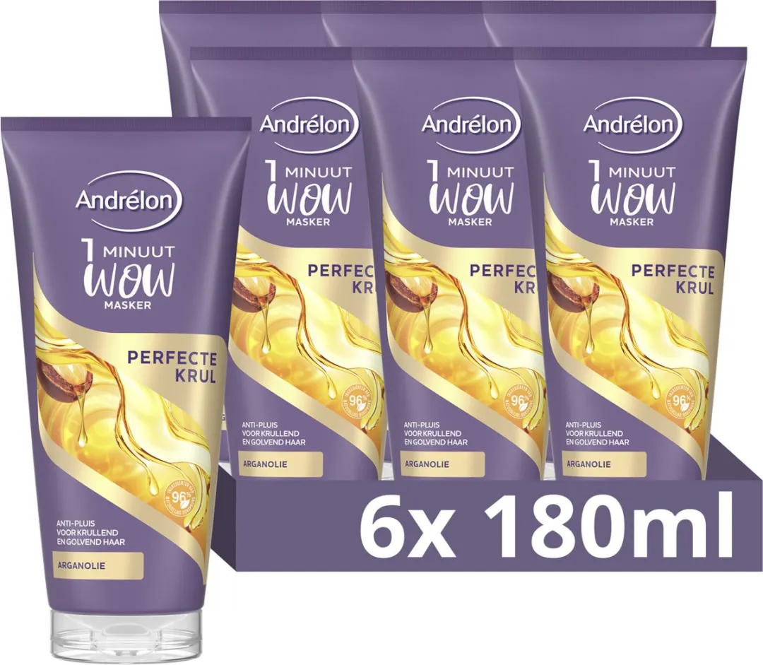 Andrélon 1 Minuut WOW Masker Krullend Haar 6x180ml