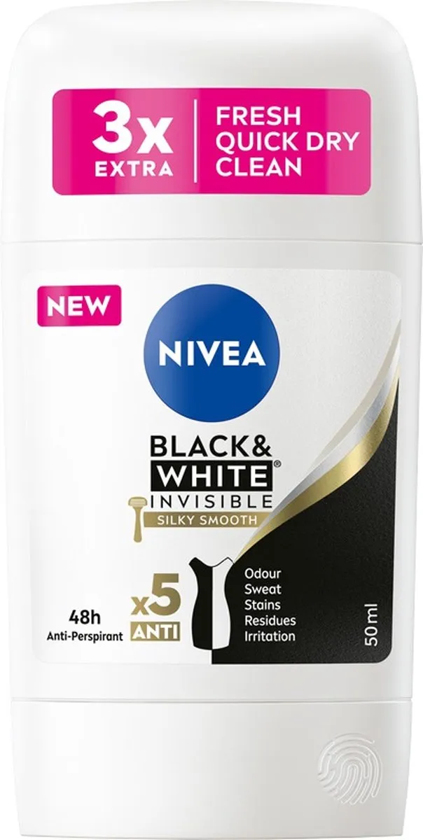 NIVEA Black&White Invisible Silky Smooth Anti-transpirant Stick 50ml