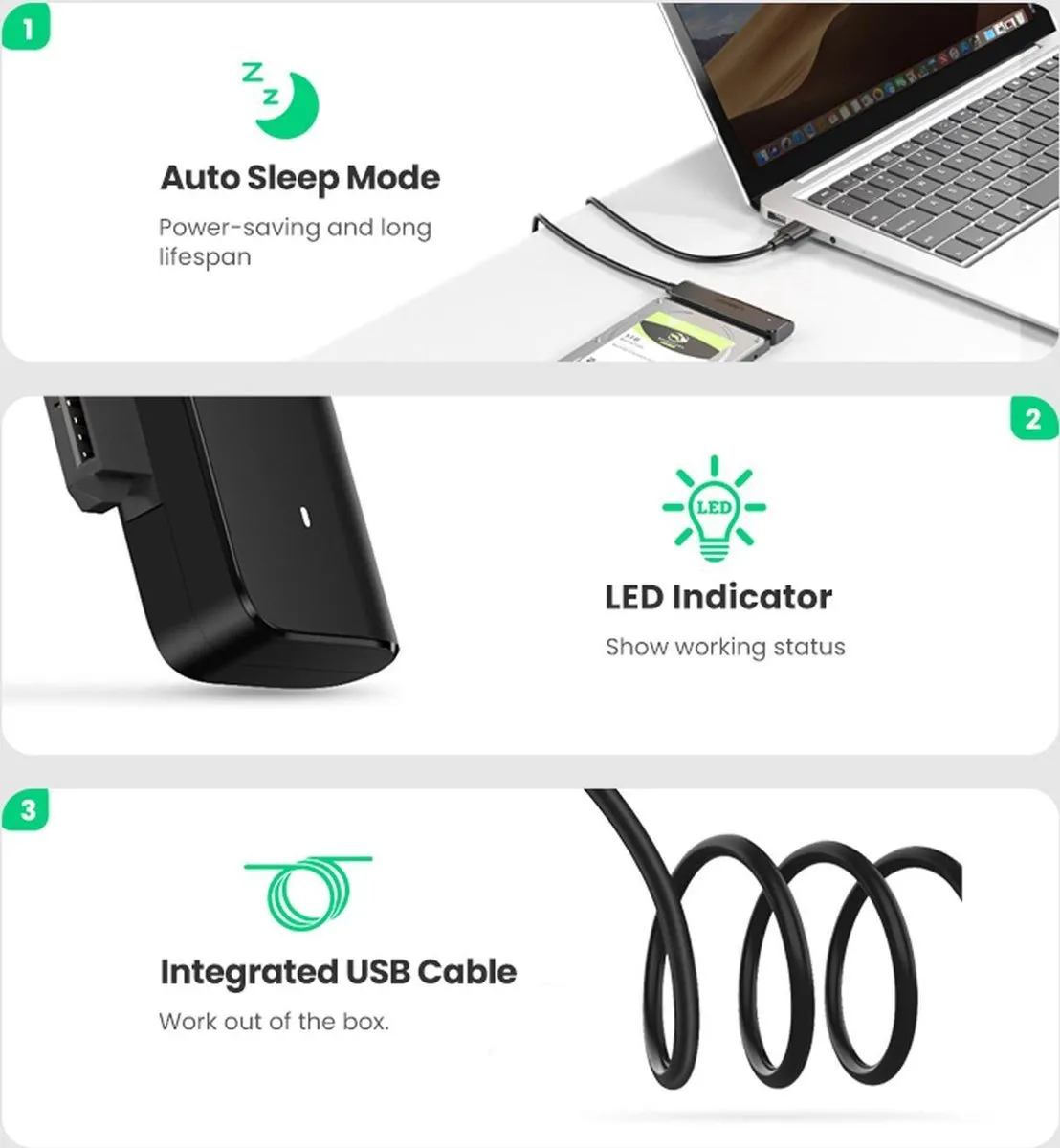 Ugreen USB 3.0 naar SATA Adapter 2,5 inch HDD/SSD - Zwart