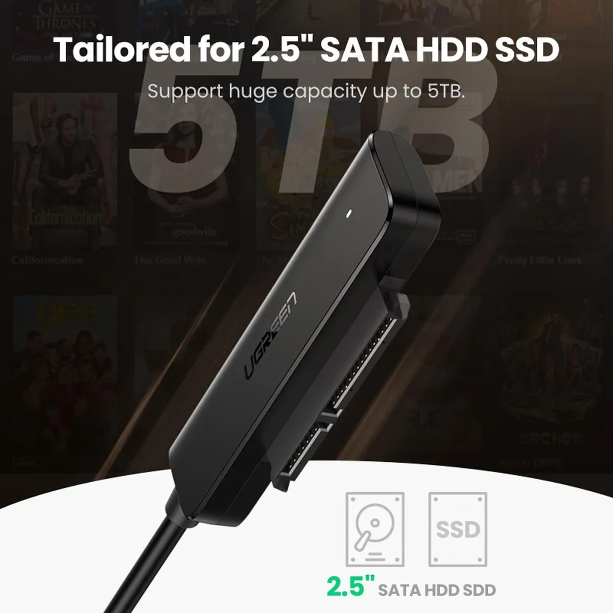 Ugreen USB 3.0 naar SATA Adapter 2,5 inch HDD/SSD - Zwart