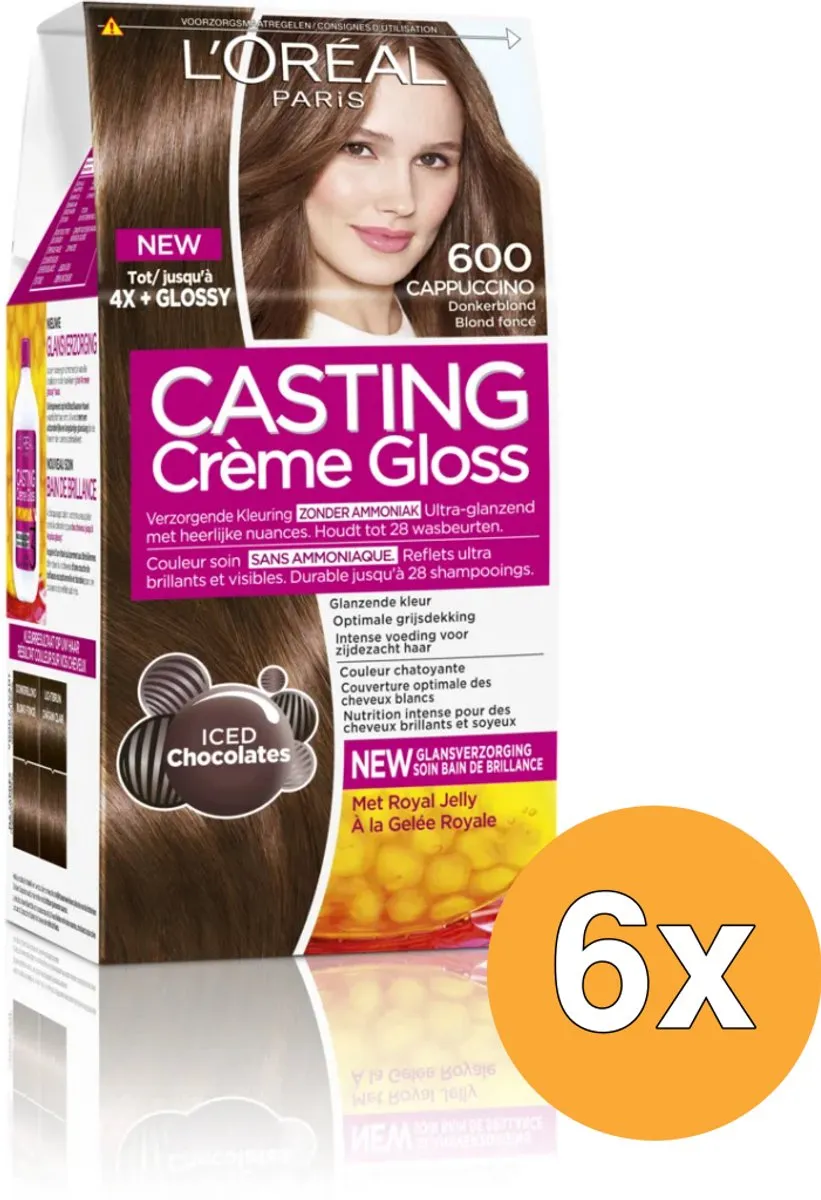L'Oréal Paris Casting Crème Gloss Haarkleuring 600 Cappuccino - 6 Stuks