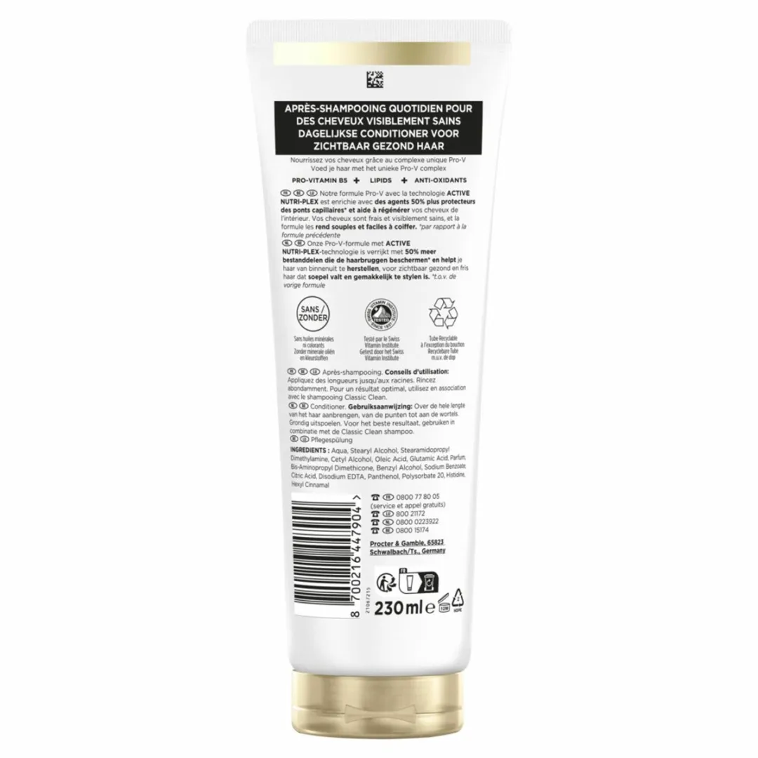 Pantene – Conditioner – Classic Clean – 230 ml - Voordeelverpakking - 24 stuks - Haar verzorging - Haar verzorging voor normaal haar