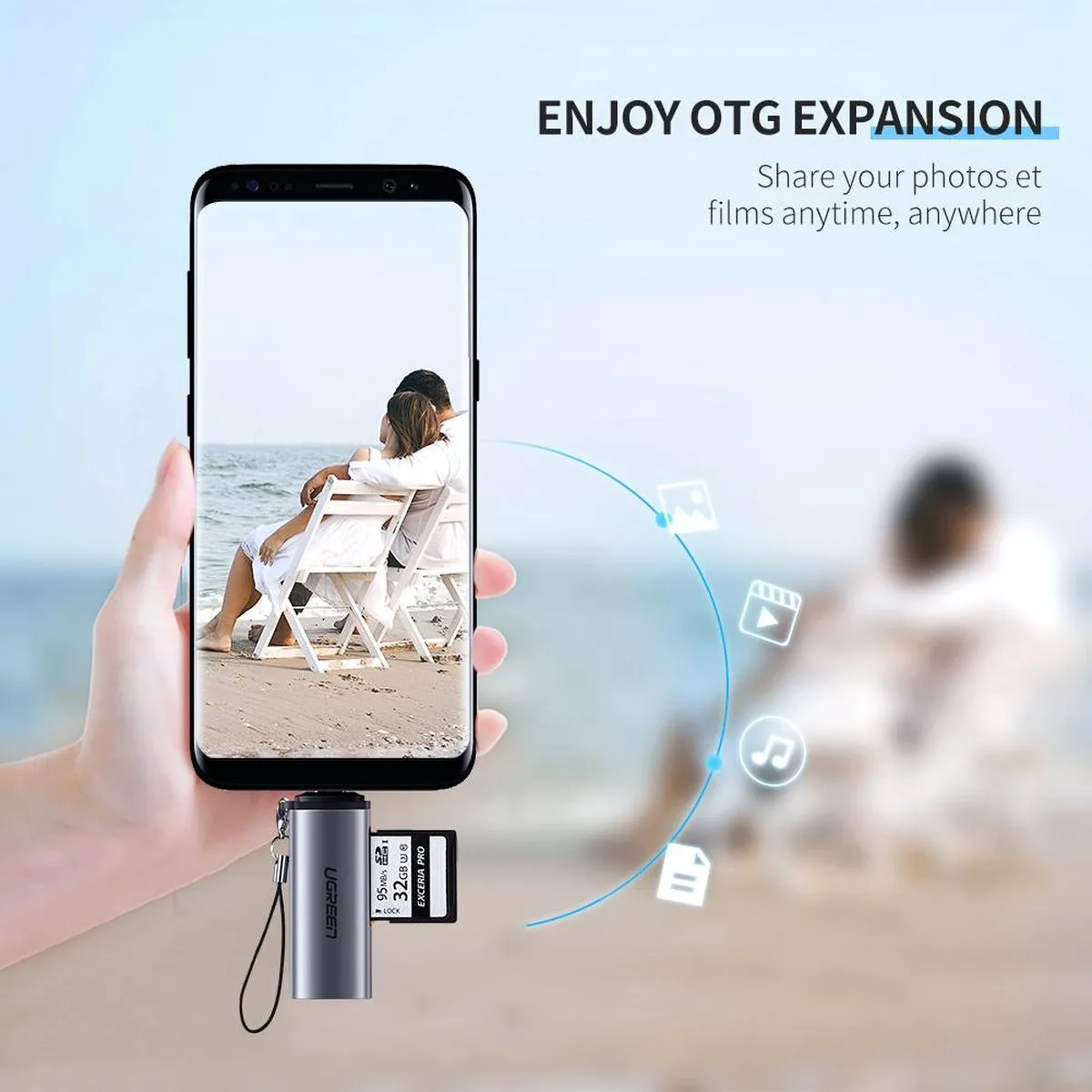 UGREEN UG-50704 USB-C SD-kaartlezer - 5 Gbps - Zilver