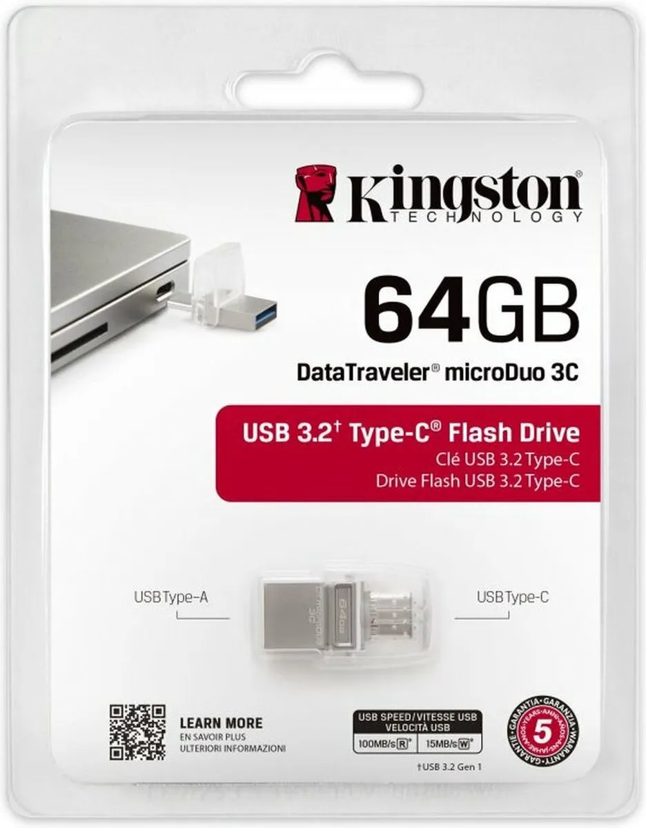Kingston DataTraveler microDuo 3C 64GB USB-stick - RVS Violet