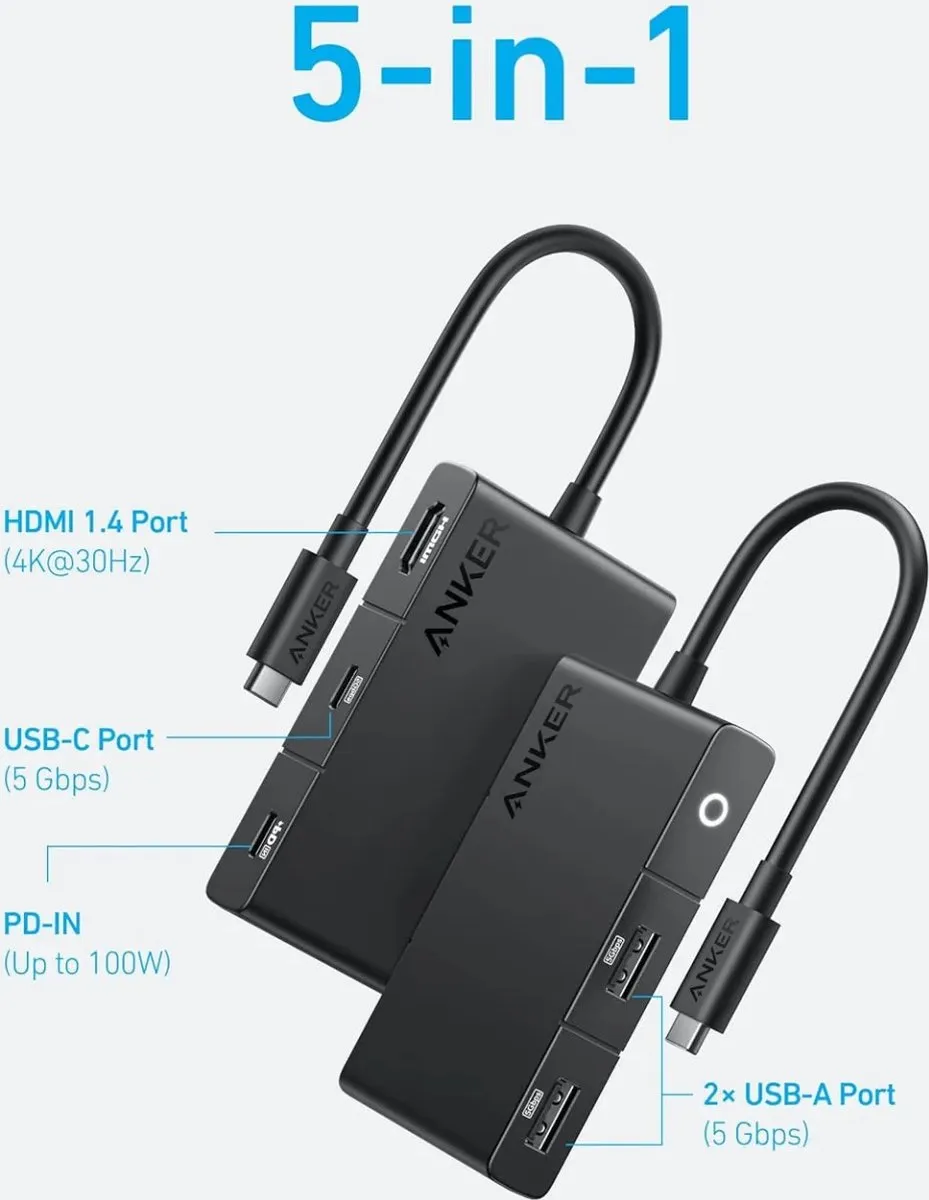 Anker 332 5-in-1 USB-C Hub A8356G11 - HDMI 1.4 - 100W - Zwart