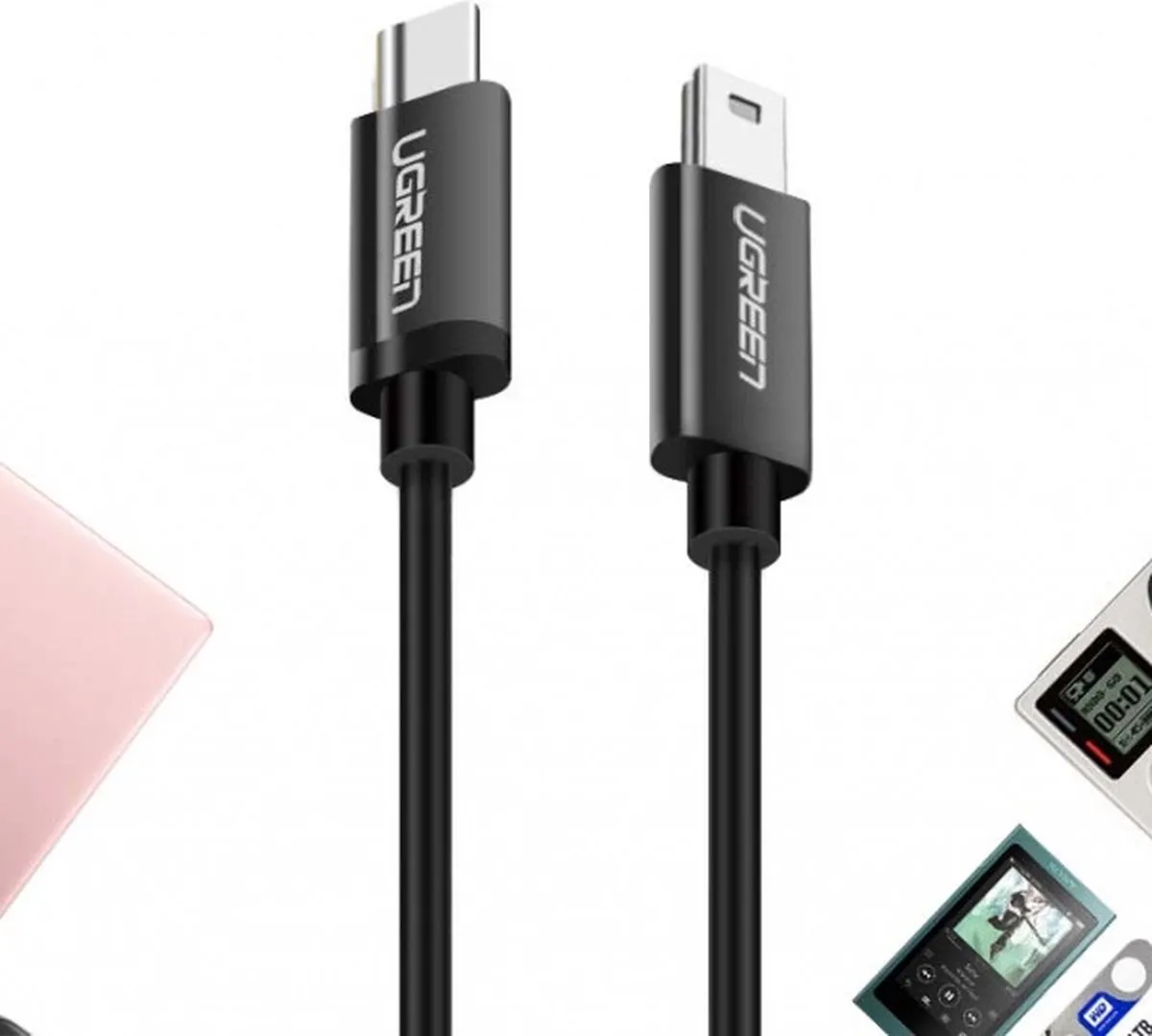 Ugreen US242 USB-C naar USB Mini Kabel 1m - Zwart