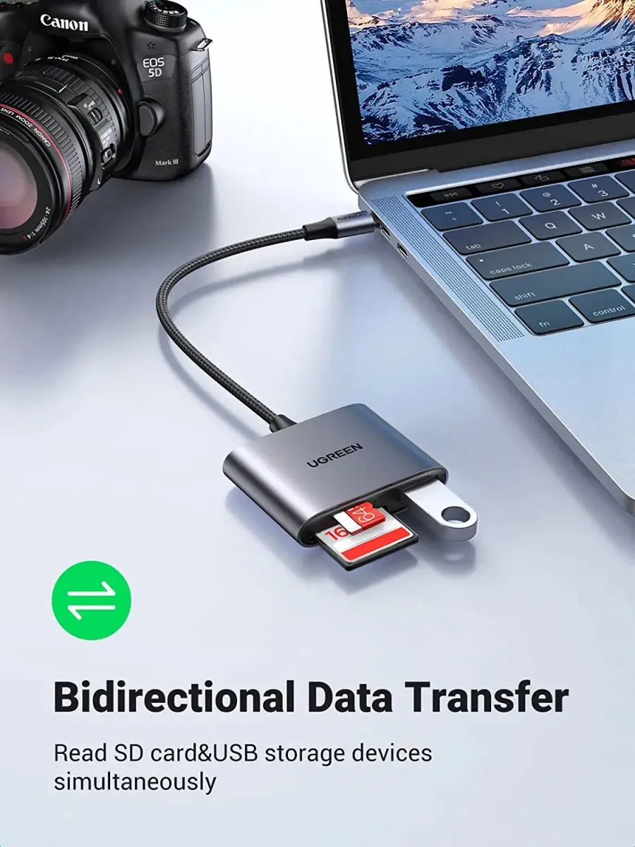Ugreen 6957303887989 Kaartlezer USB-C - SD/MicroSD - Grijs/Green - afbeelding 6 van 6