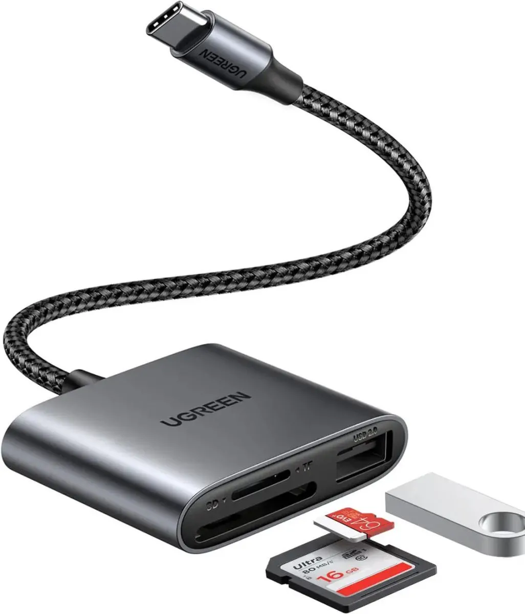Ugreen 6957303887989 Kaartlezer USB-C - SD/MicroSD - Grijs/Green