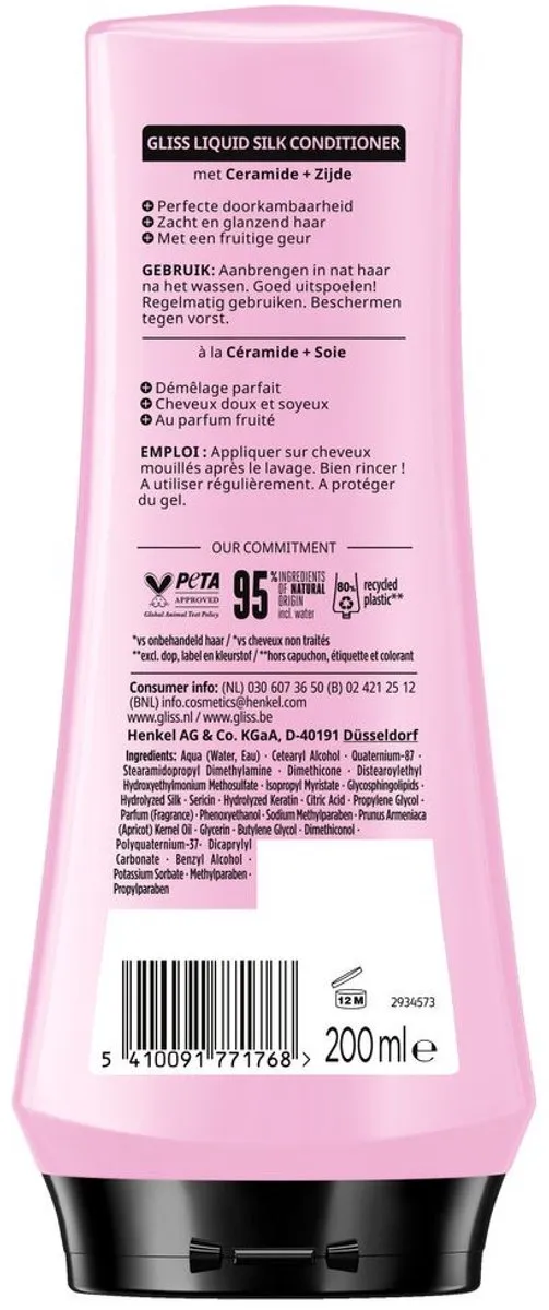 Gliss - Hair Repair - Conditioner met Liquid Silk voor Zijdezacht Haar - 200 ml - Voordeelverpakking - 6 stuks