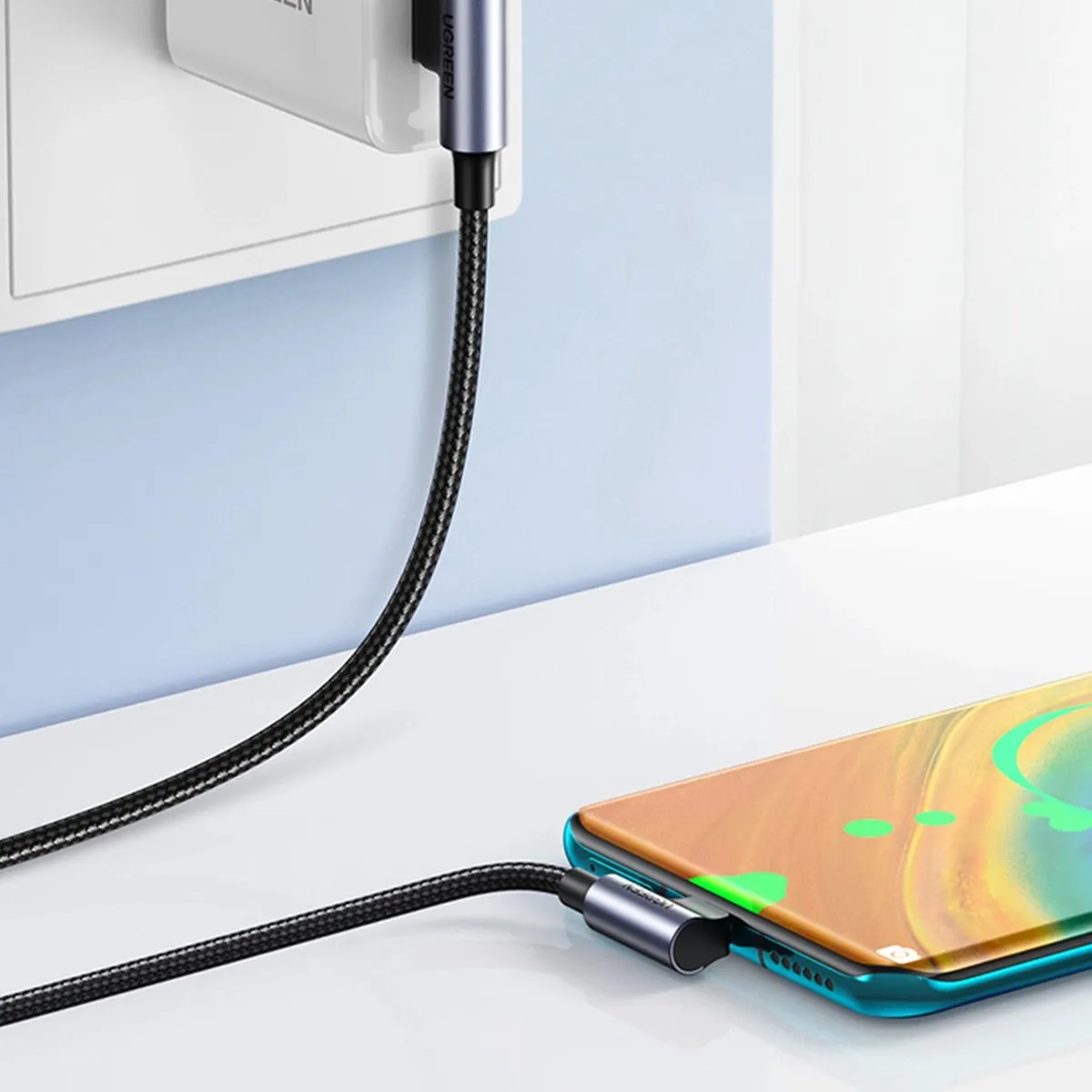 Ugreen US176 USB-C Haakse Kabel 3m - 480Mb/s - 3A - Zwart