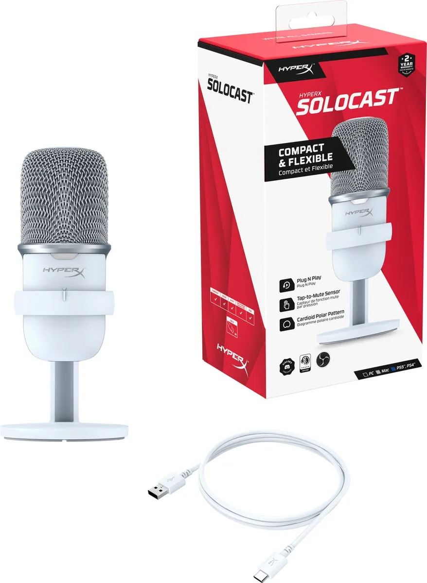 HyperX SoloCast USB Gaming Microfoon - Wit - afbeelding 6 van 6
