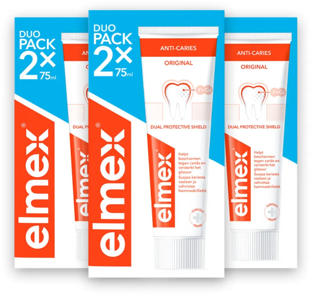 3 x Elmex – Tandpasta – Anti-Cariës – 2x75 ml - Tandpasta Tegen Gaatjes - Aminfluoride - Cariësbescherming - Remineralisatie - Tanden Beschermen