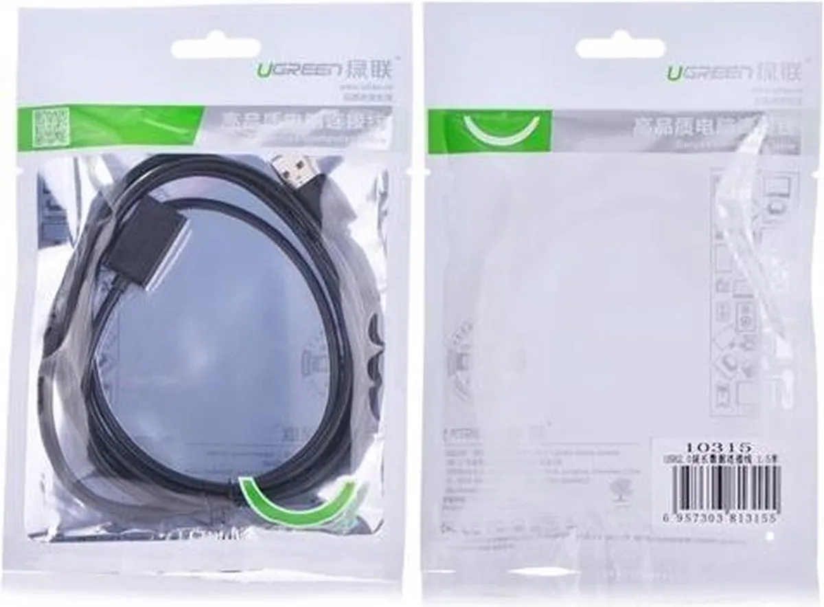 Ugreen US103 USB 2.0 Verlengstuk 0,5m - Zwart