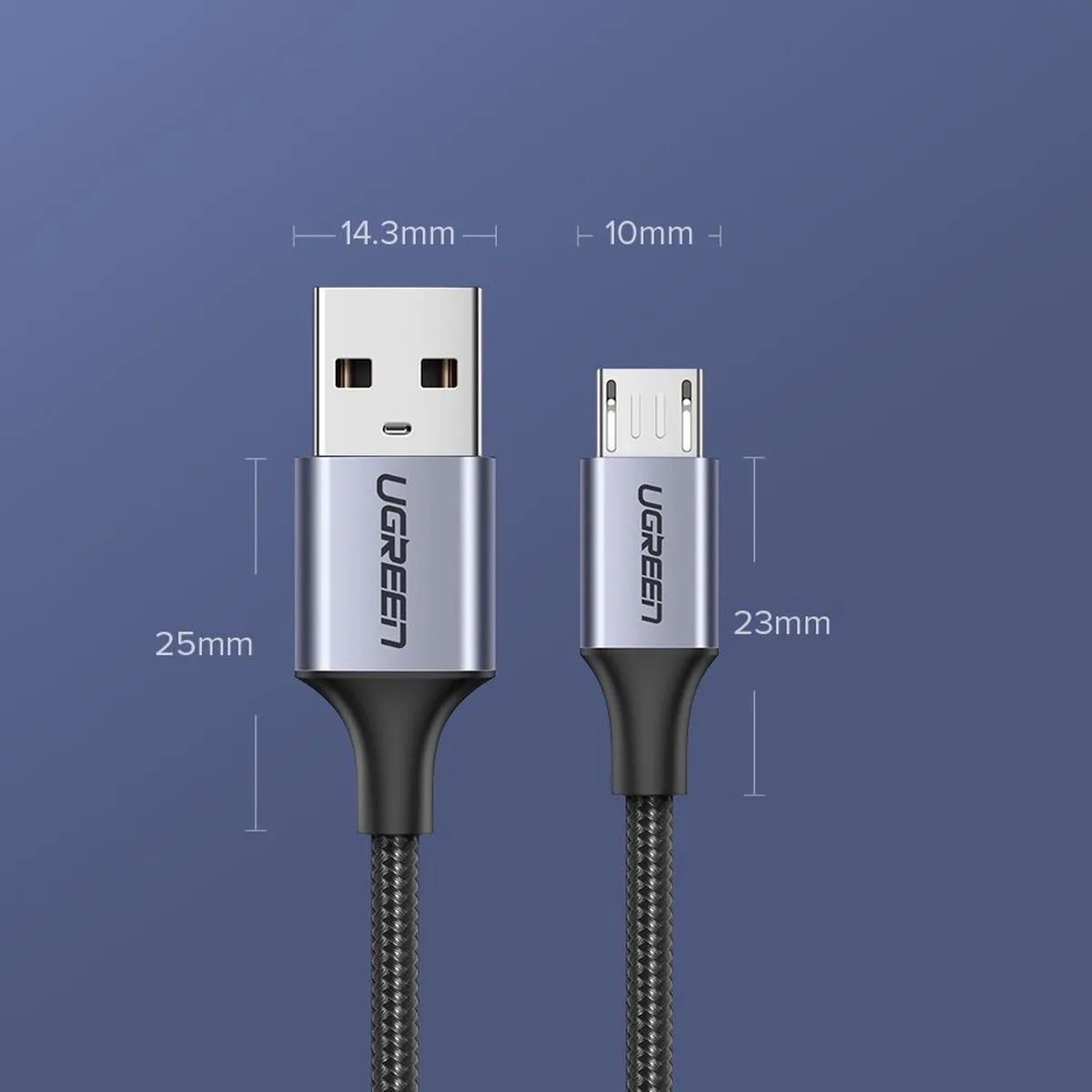 UGREEN USB naar Micro USB Kabel 1m - Grijs - afbeelding 6 van 6