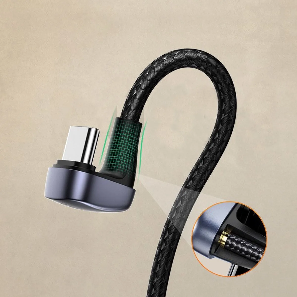 Ugreen Nylon Haakse USB-C Kabel 18W - Grijs