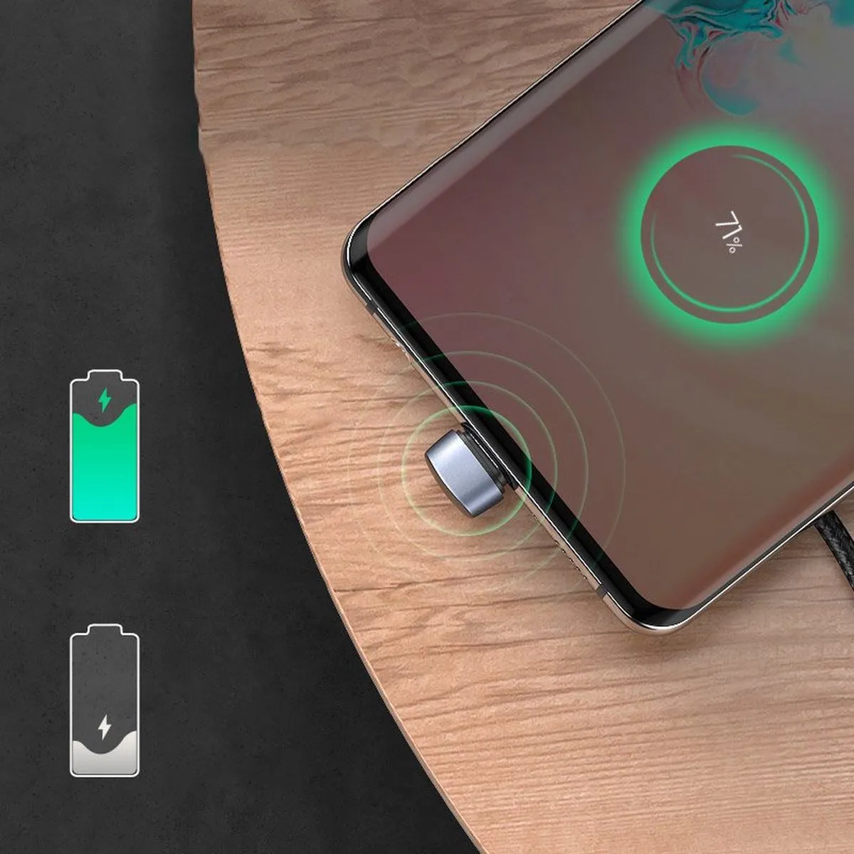 Ugreen Nylon Haakse USB-C Kabel 18W - Grijs