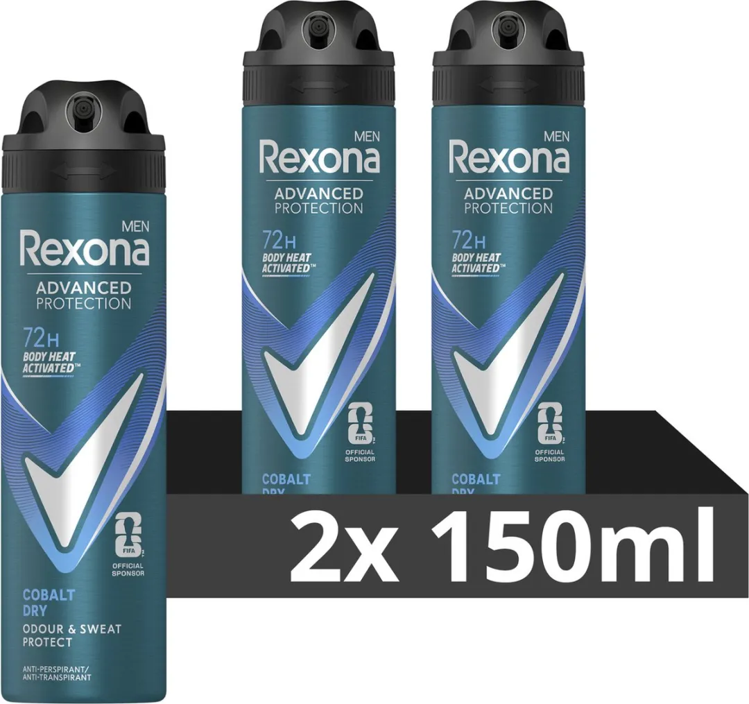 Rexona Men - Anti-Transpirant Spray - Advanced Protection - Cobalt Dry - 2 x 150 ml - Voordeelverpakking