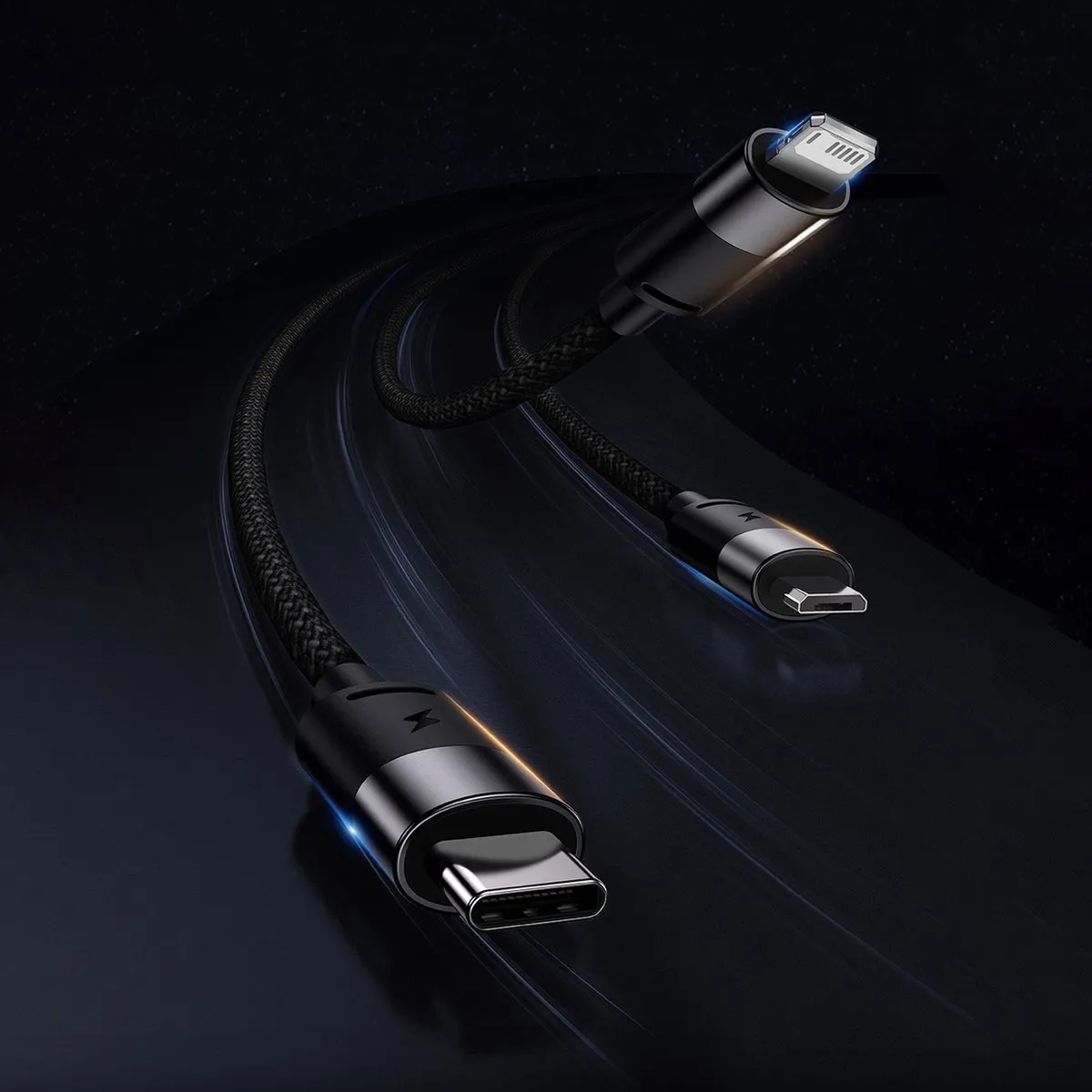 Baseus StarSpeed 3-in-1 USB Kabel 3,5A 1,2m - Zwart