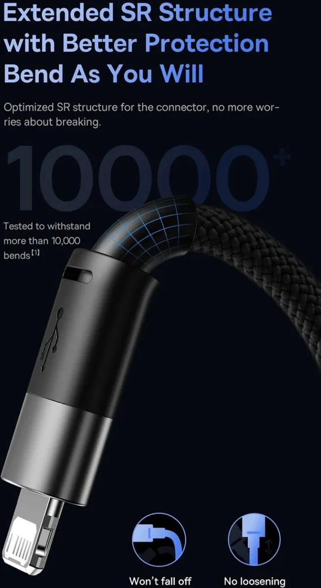 Baseus StarSpeed 3-in-1 USB Kabel 3,5A 1,2m - Zwart