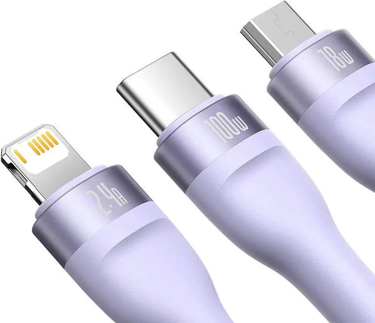 Baseus USB-A naar Lightning/USB-C/Micro USB Kabel 100W 1,2m - Paars - afbeelding 6 van 6