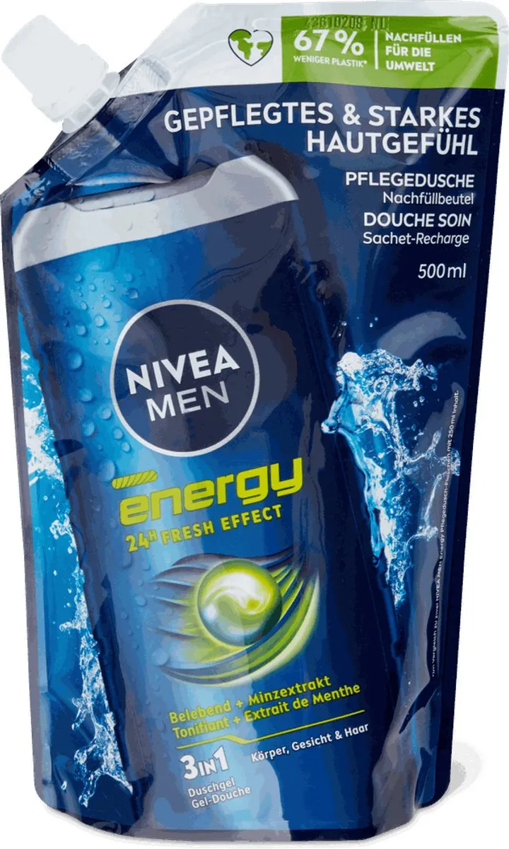 NIVEA Men Energy 3-in-1 Douchegel Navulling 500ml