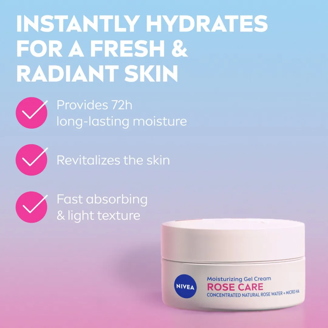 NIVEA Hydraterende Gezichtsgel Rose Care - Moisturizer met Rozenwater & Hyaluronzuur - Hydraterend Gel - 50ml
