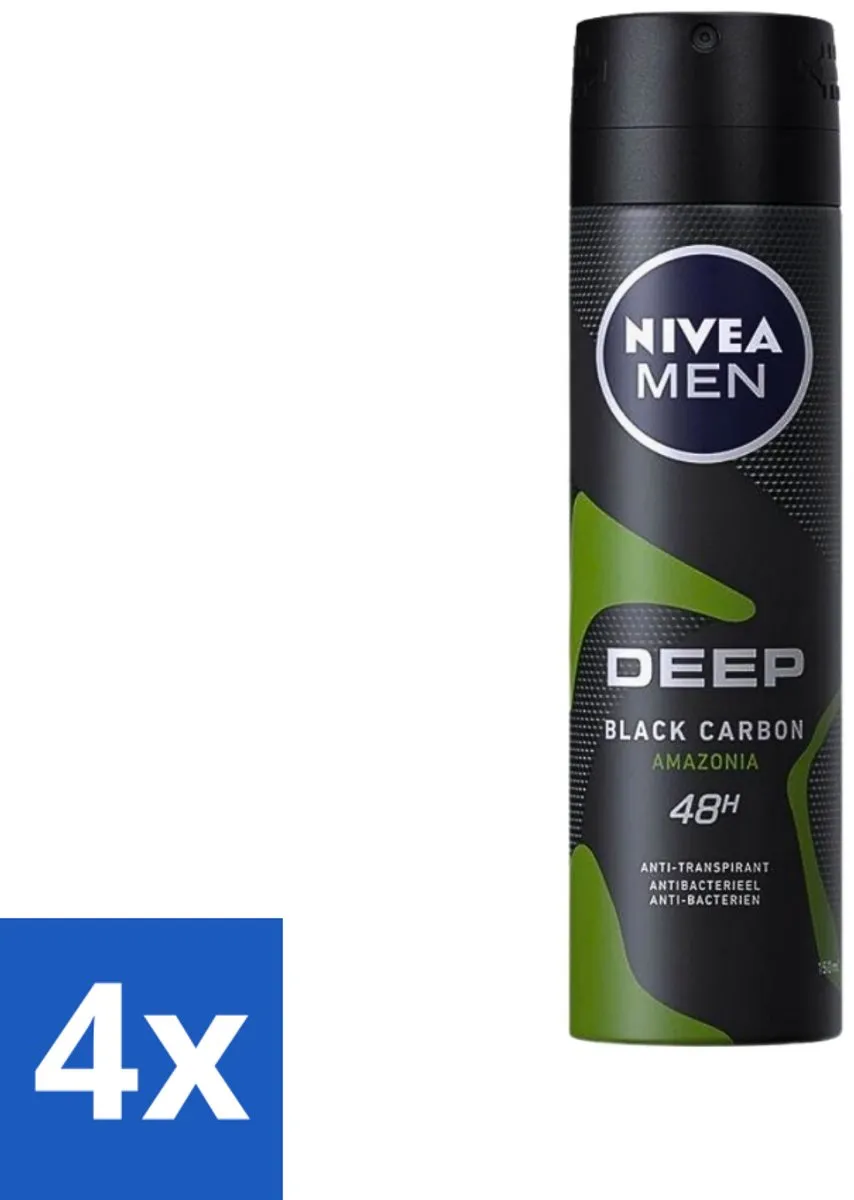 NIVEA Men Deodorant Spray Deep Black Carbon 150ml - 4 Stuks