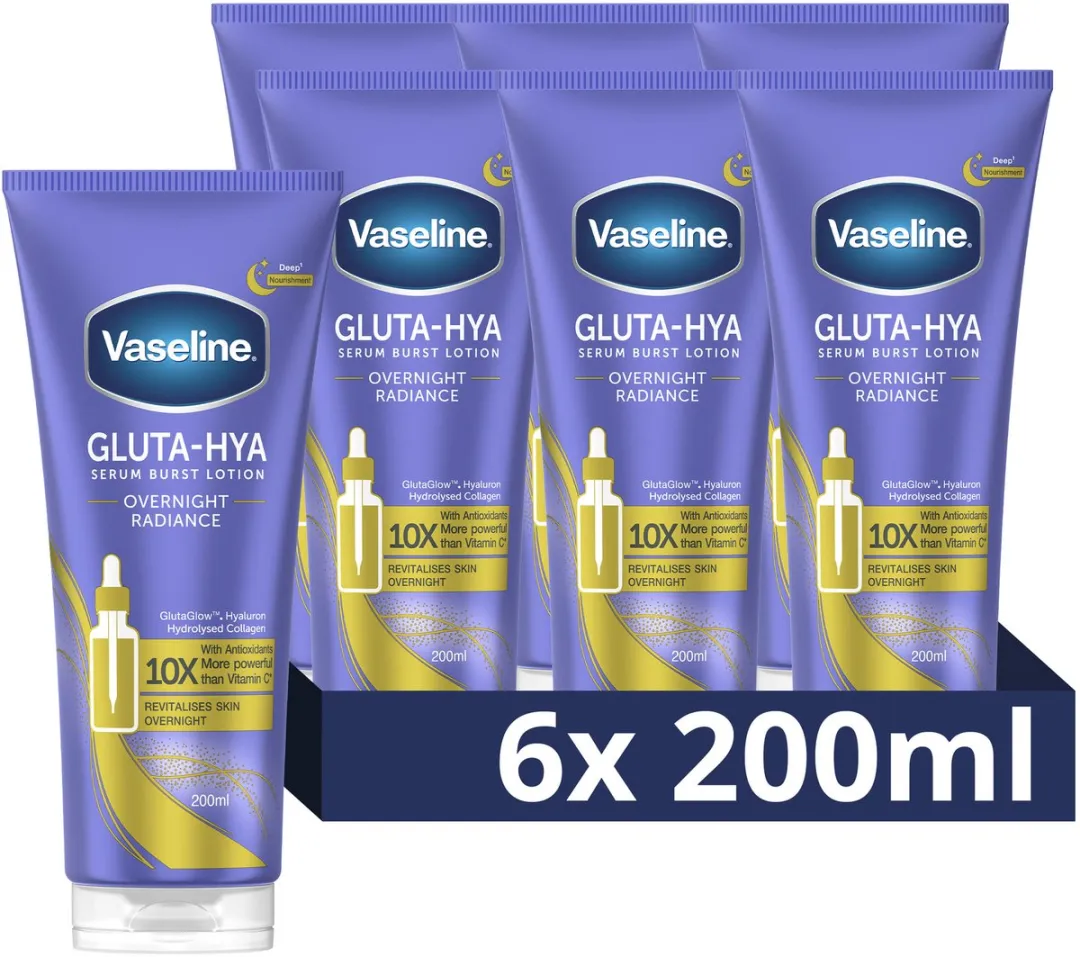 Vaseline Gluta-Hya Serum Burst Overnight Lotion - 6x200ml