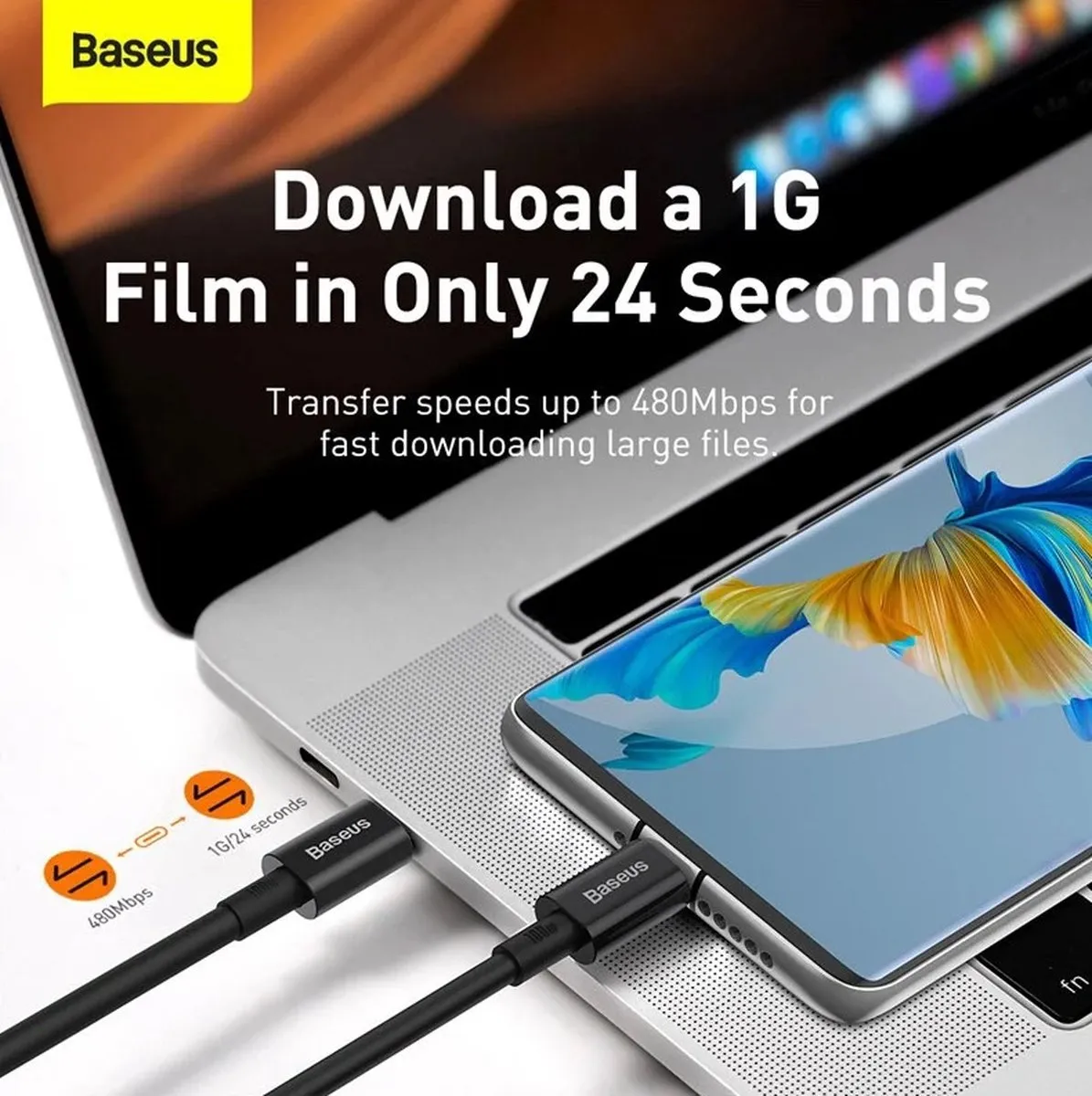 Baseus USB-C naar USB-C Kabel Max 100W - Wit - 1m