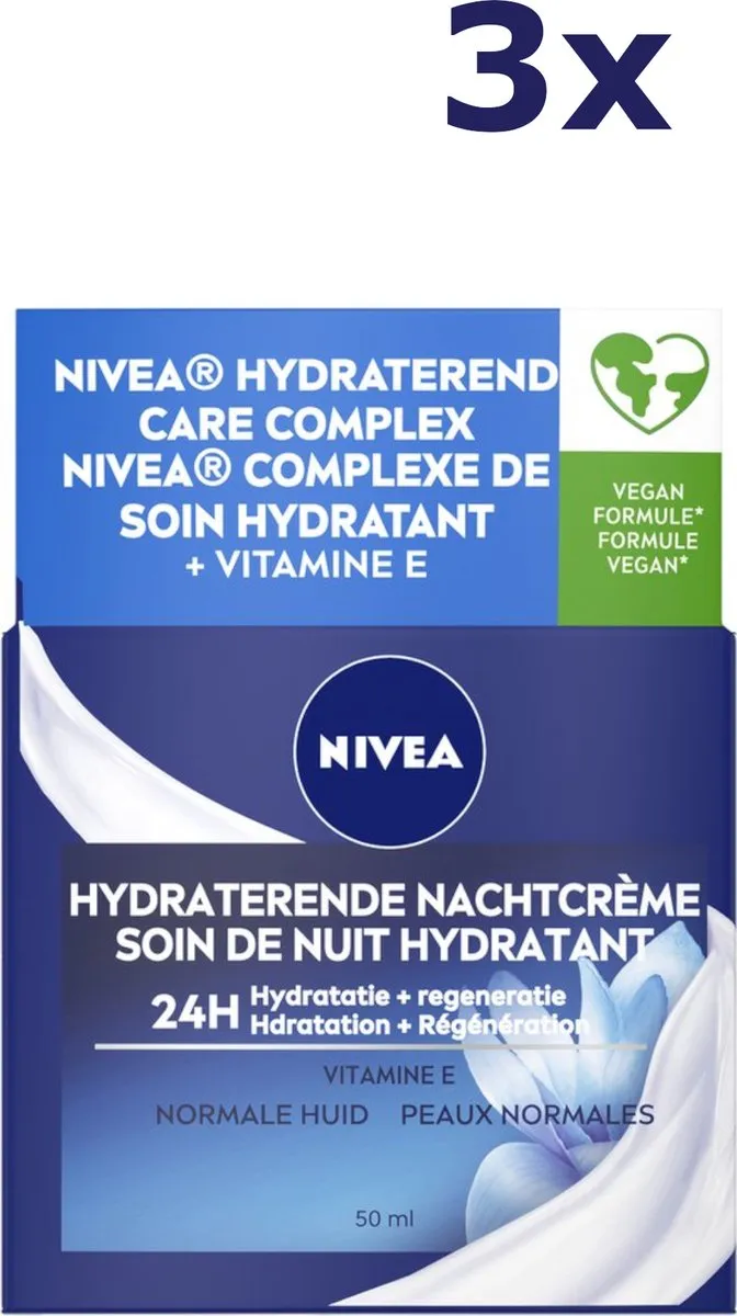 NIVEA Essentials Nachtcrème Hydraterend - 3x50ml